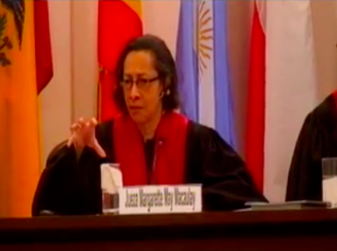 Judge Margarette May Macaulay questions expert witness Mr. Reed Hurtado. Inter-American Court of Human Rights © 2015