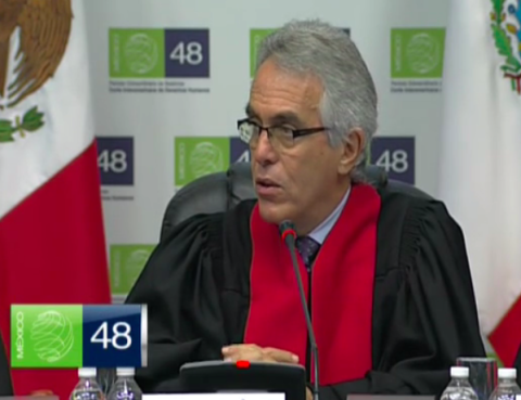 President of the Court, Judge Diego García-Sayán, asks Mr. Medina Ferreras a question. Inter-American Court of Human Rights © 2015