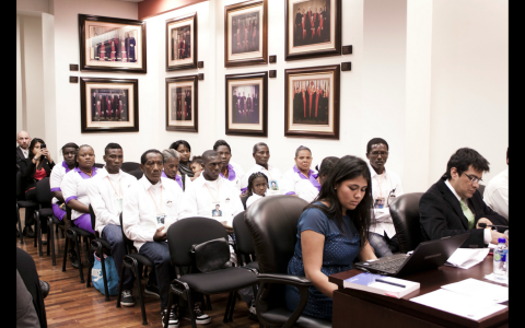 Members of the communities of the Cacarica river basin sit behind the representatives of the victims during the hearings before the Court. Inter-American Court of Human Rights © 2015