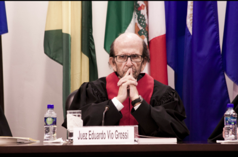 Judge Vio Grossi, listening to testimony in the Operation Genesis case. Inter-American Court of Human Rights © 2015